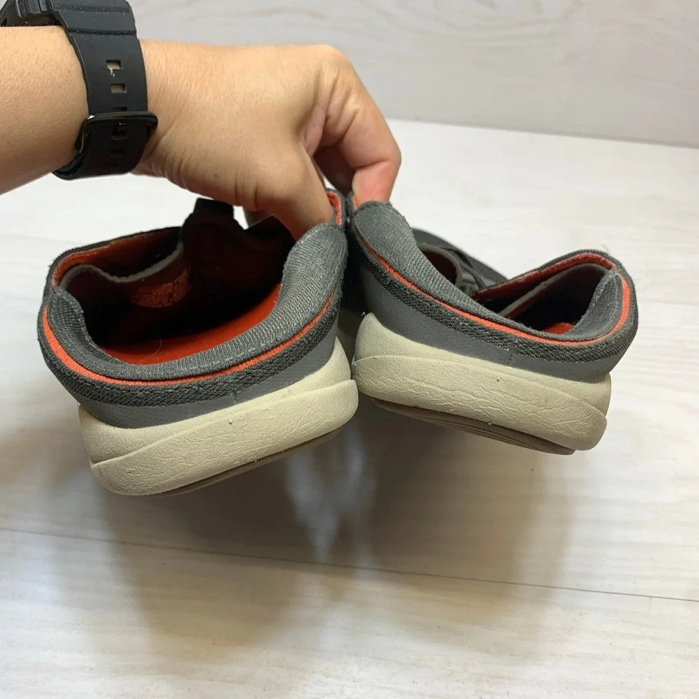 OluKai Mens 13 Moku Pae Boat Shoes Sneakers Grey Orange Drop-In Heel 10472-4EKZ